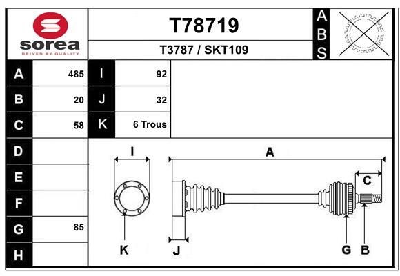 EAI Aandrijfas T78719 Skoda KAROQ Aandrijfstang EAI T78719