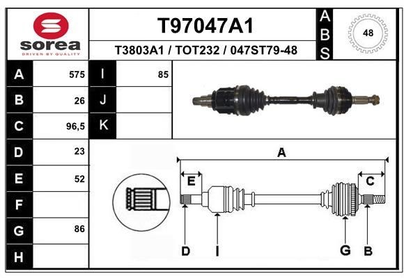 EAI Veovõll T97047A1 Veovõll EAI Toyota PRIUS T97047A1