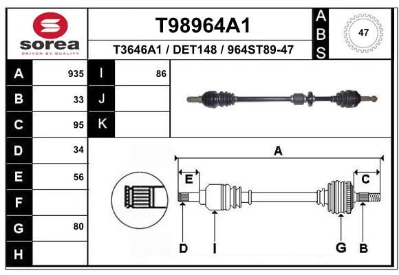 EAI Άξονας μετάδοσης κίνησης T98964A1 Ημιαξόνιο EAI VOLT T98964A1 φθηνά