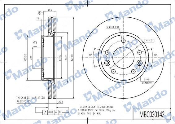 Mando Bremsscheibe MBC030142 MBC030142 Mando SMART Bremsscheiben hinten und vorne