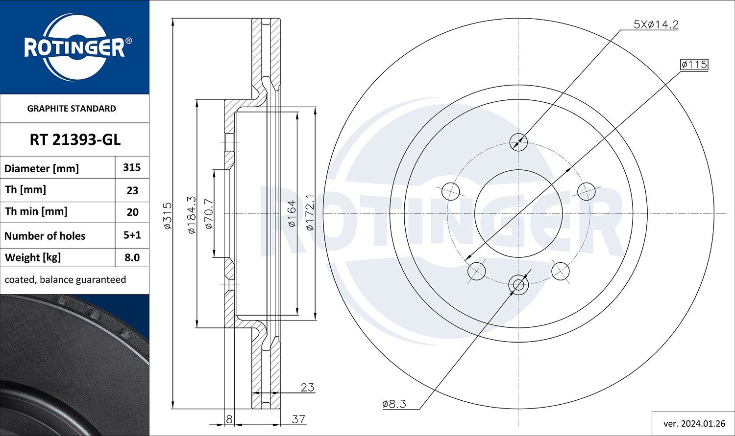 ROTINGER Disco freno RT 21393-GL RT 21393-GL Dischi freno sportivi OPEL ROTINGER costo