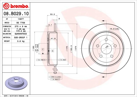 BREMBO Piduriketas 08.B029.10 BREMBO Sport pidurikettad DODGE Prime 08.B029.10