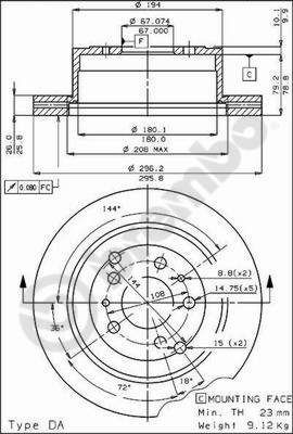 BREMBO Disco freno 09.3802.10 BREMBO 09.3802.10 Disco freno FERRARI 412i 4.9 340 CV 1985