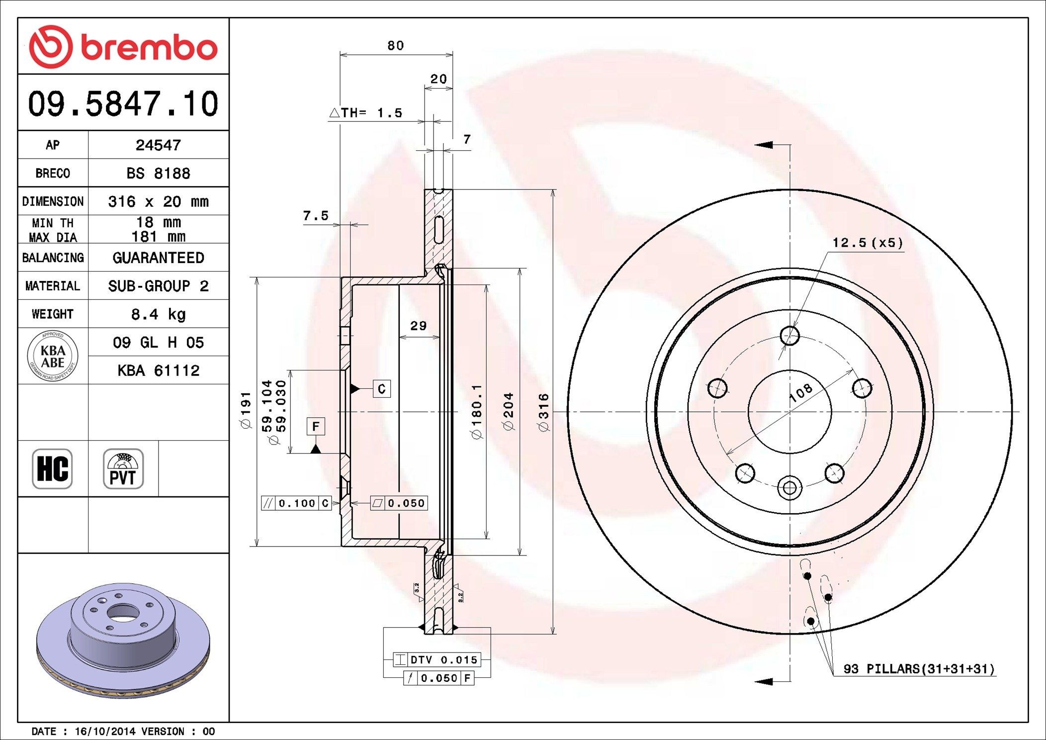 BREMBO Bremsscheibe 09.5847.10 09.5847.10 BREMBO Prime Bremsscheiben MC20 Kosten