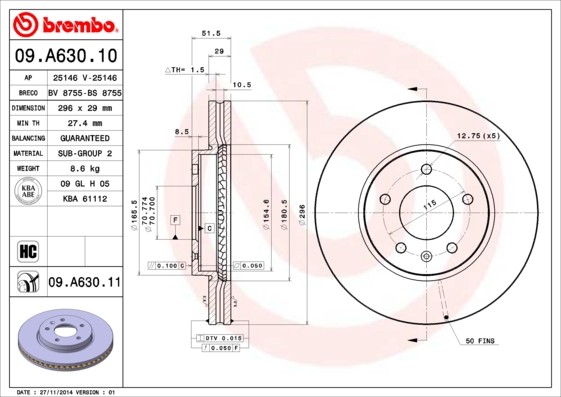 Brake disc BREMBO 09.A630.10 BREMBO Prime 09.A630.10 2012 VAUXHALL ANTARA brake discs replacement