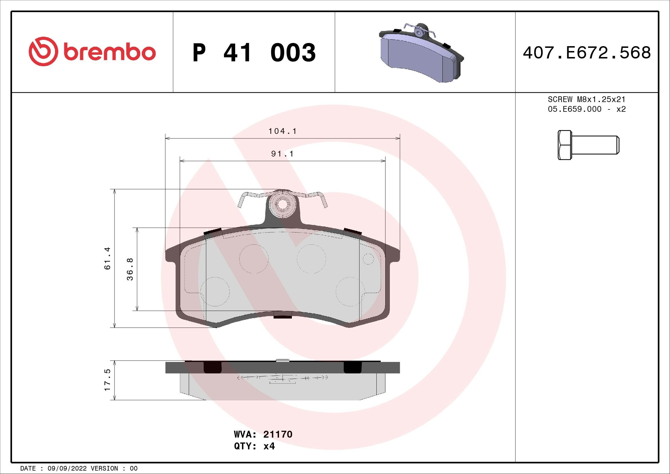 BREMBO Τακάκια φρένων P 41 003 BREMBO P 41 003 Αγωνιστικά τακάκια Lada 2192 σε χαμηλές τιμές
