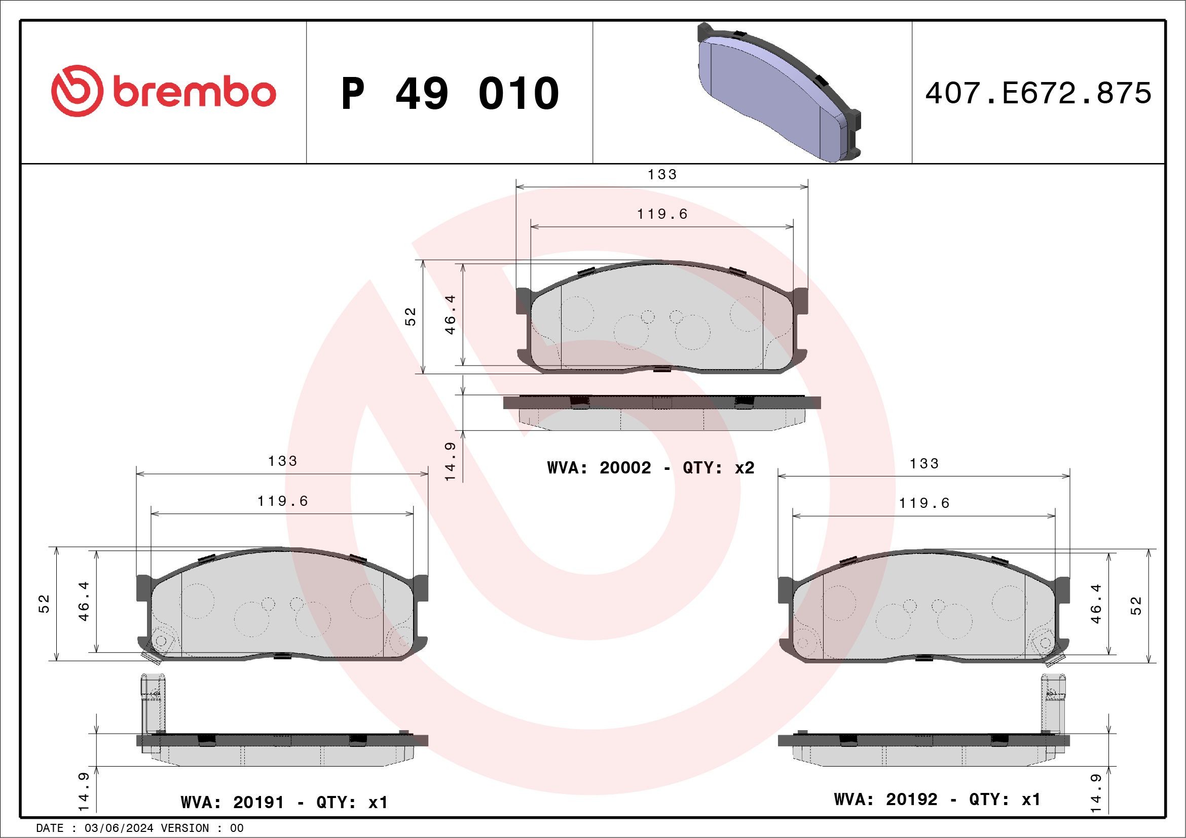 BREMBO Kit pastiglie freni P 49 010 BREMBO P 49 010 Pastiglie dei freni K2500 originale prezzo