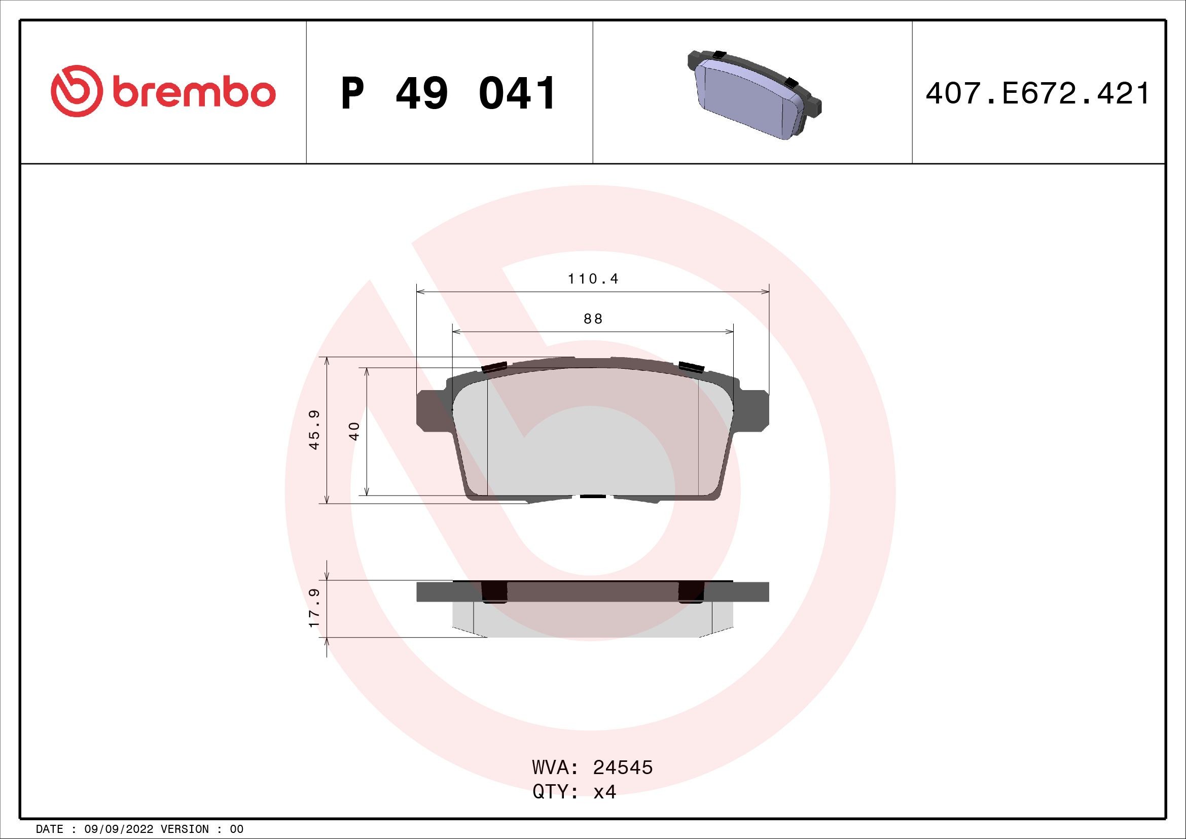 BREMBO Kit pastiglie freni P 49 041 BREMBO P 49 041 Kit pastiglie freni MAZDA CX-9 (TC) 2.5 T AWD (TC4W) 231 CV 2018