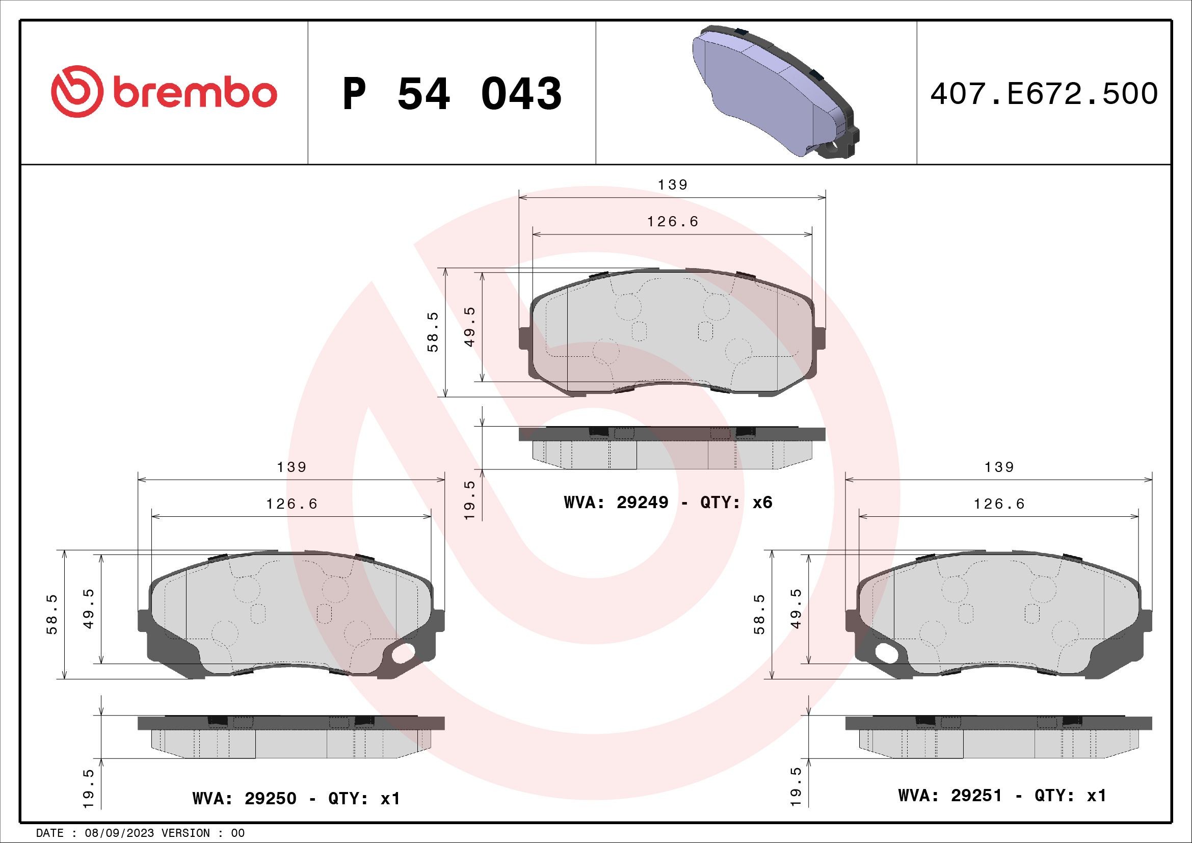 BREMBO Τακάκια φρένων P 54 043 BREMBO P54043 Τακάκια φρένων Fiat 124 γνήσια