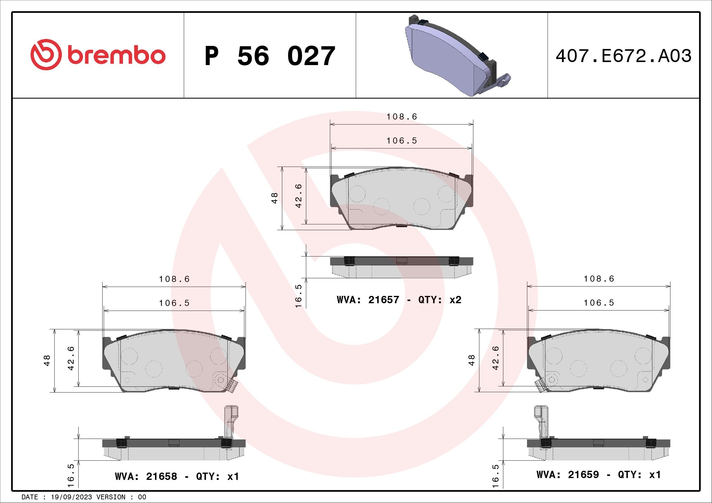 BREMBO Bremseklosser P 56 027 BREMBO P 56 027 Bremseklosser CADILLAC Deville VII 4.6 279 hk 1998
