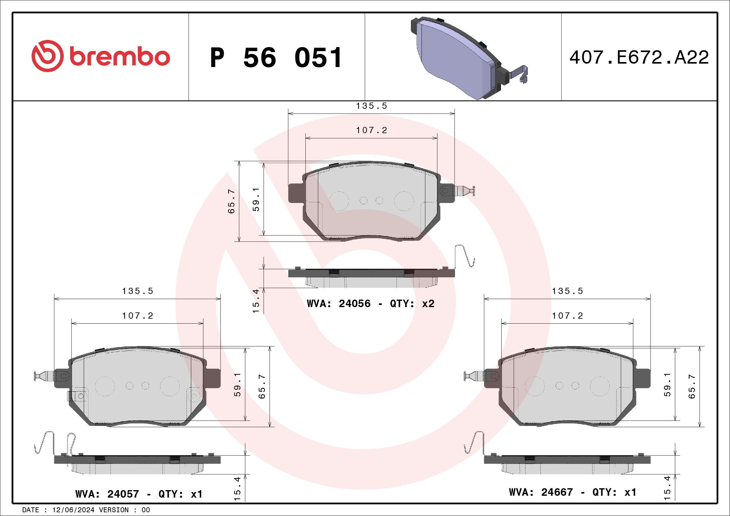 BREMBO Bromsbelägg P 56 051 BREMBO P 56 051 Bromsbelägg Nissan Murano Z50 original