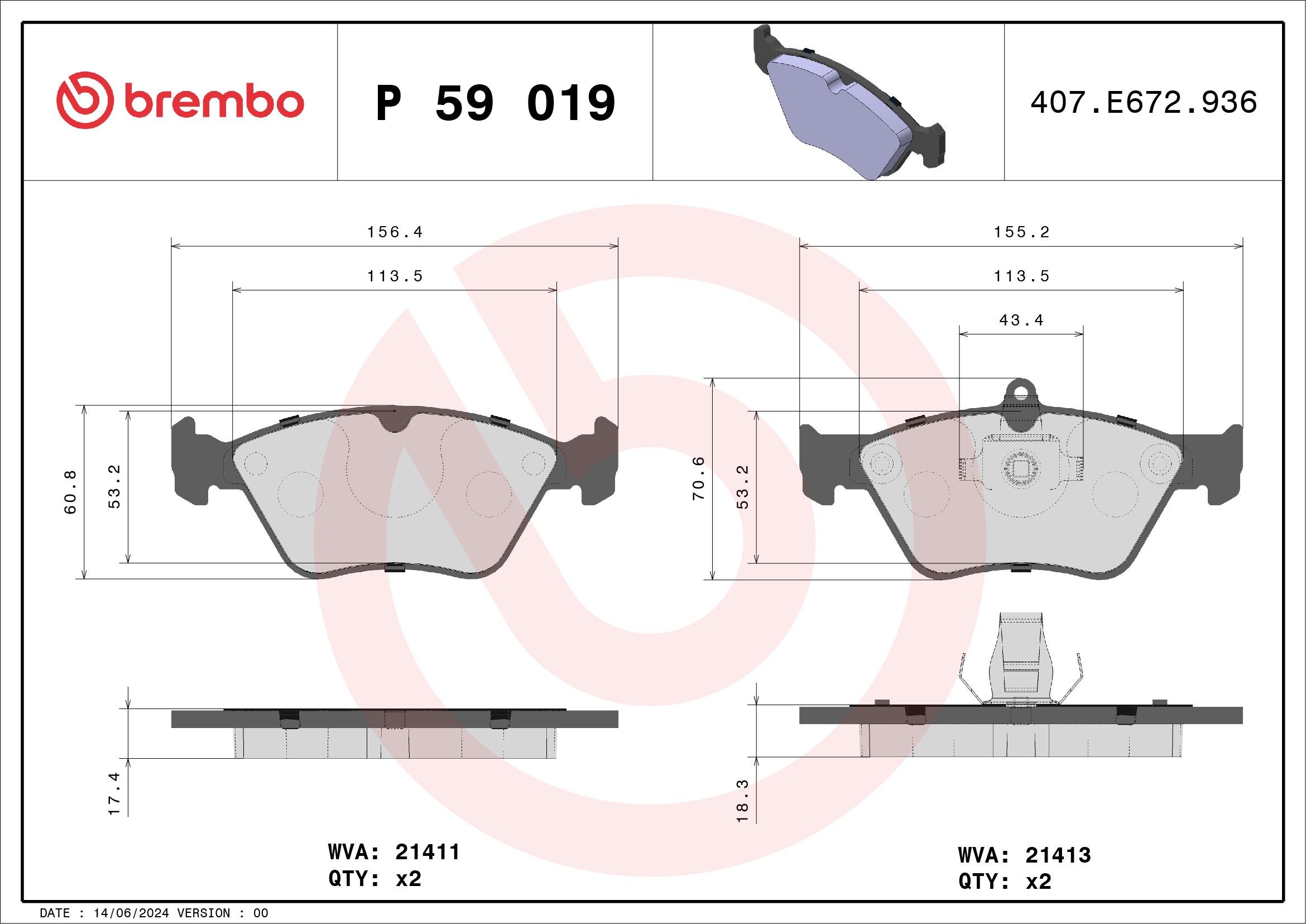 BREMBO Bremseklodser P 59 019 Bremseklods Opel 88_, 89_ P 59 019 BREMBO