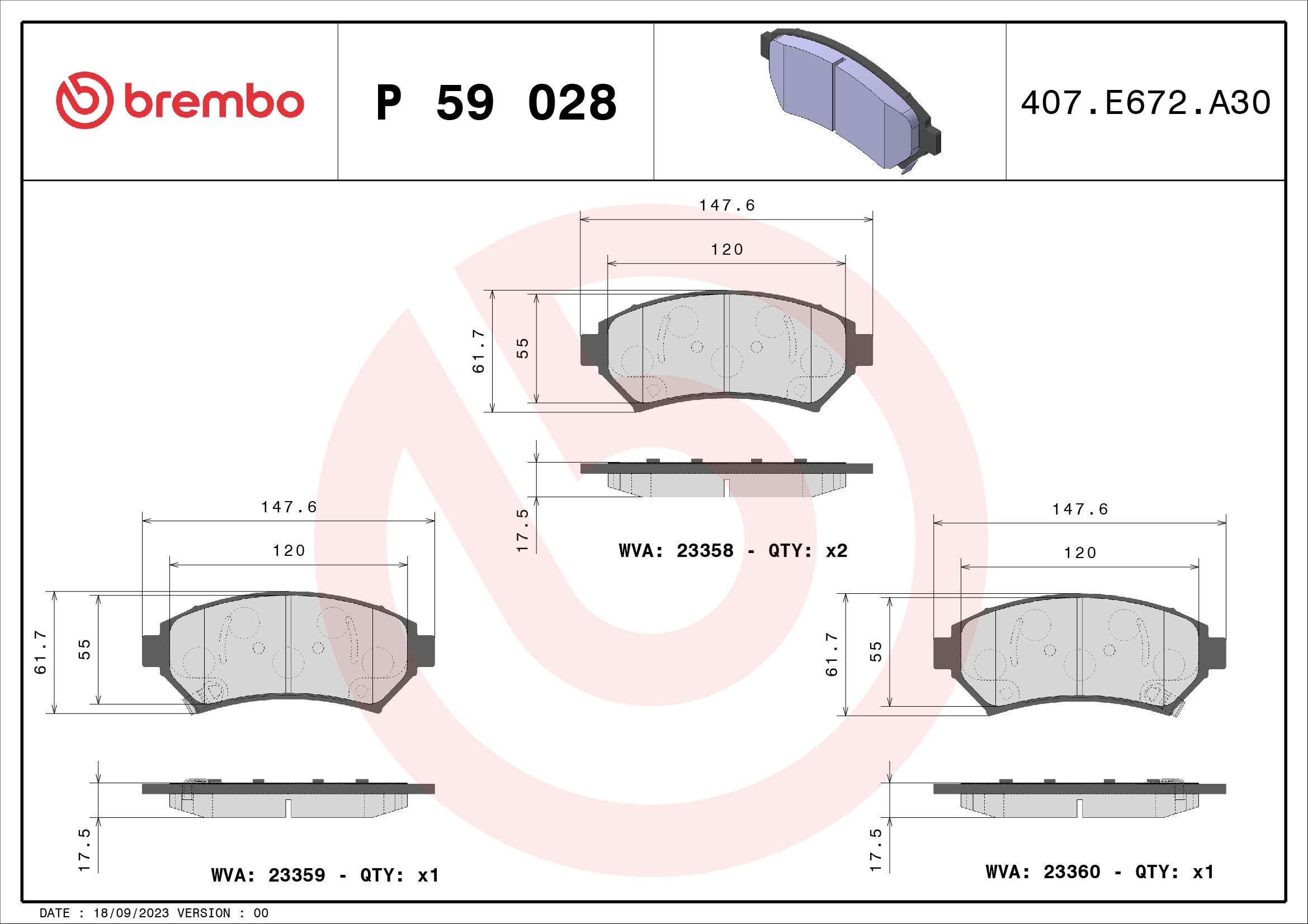 BREMBO Piduriklotsid P 59 028 BREMBO P 59 028 Piduriklotsid CHEVROLET Monte Carlo V 3.5 214 hj 2007