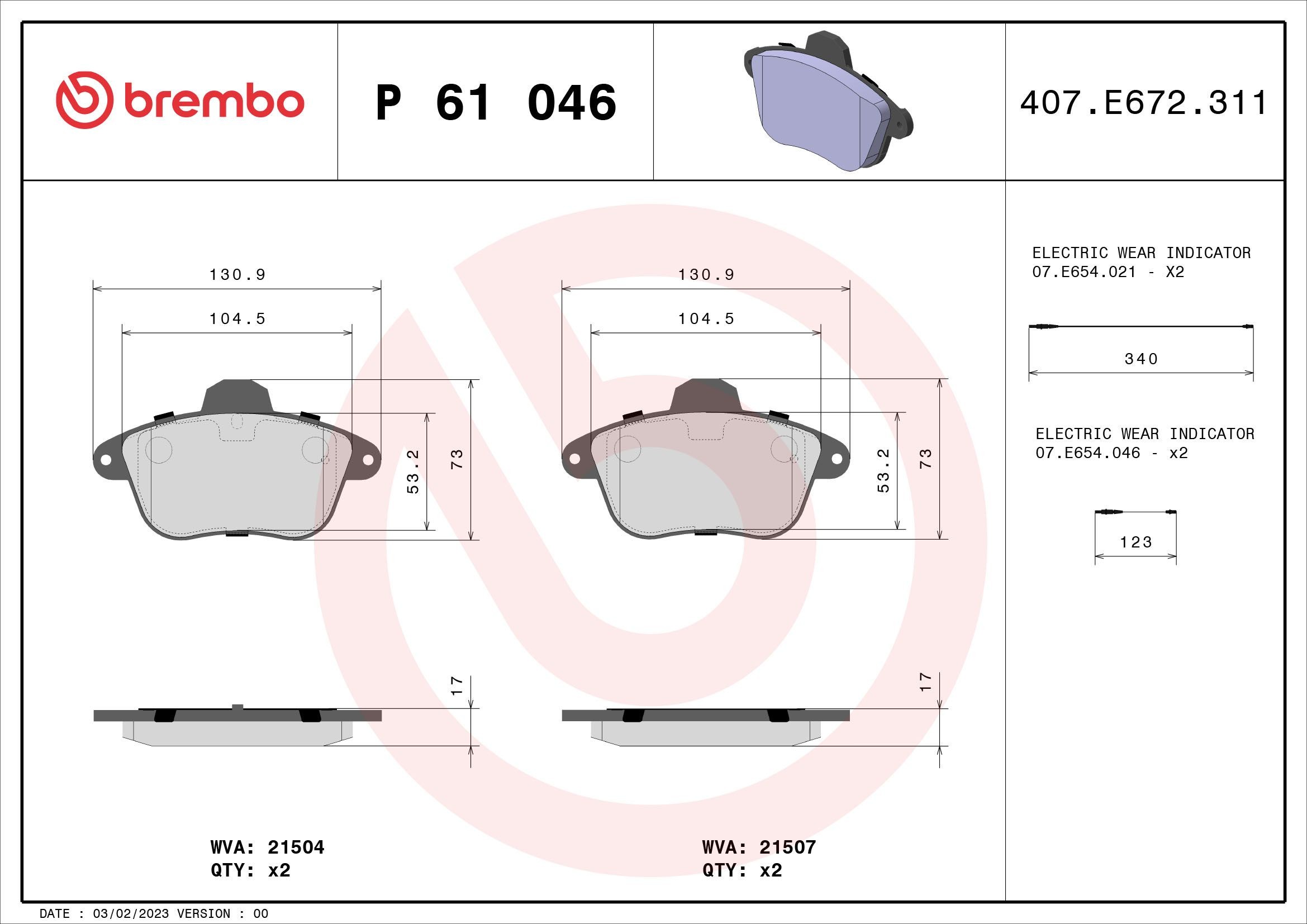 BREMBO Bremseklosser P 61 046 BREMBO P 61 046 Bremseklosser CITROЁN XM I Stasjonsvogn (Y3) 2.1 TD 12V 109 hk 1994