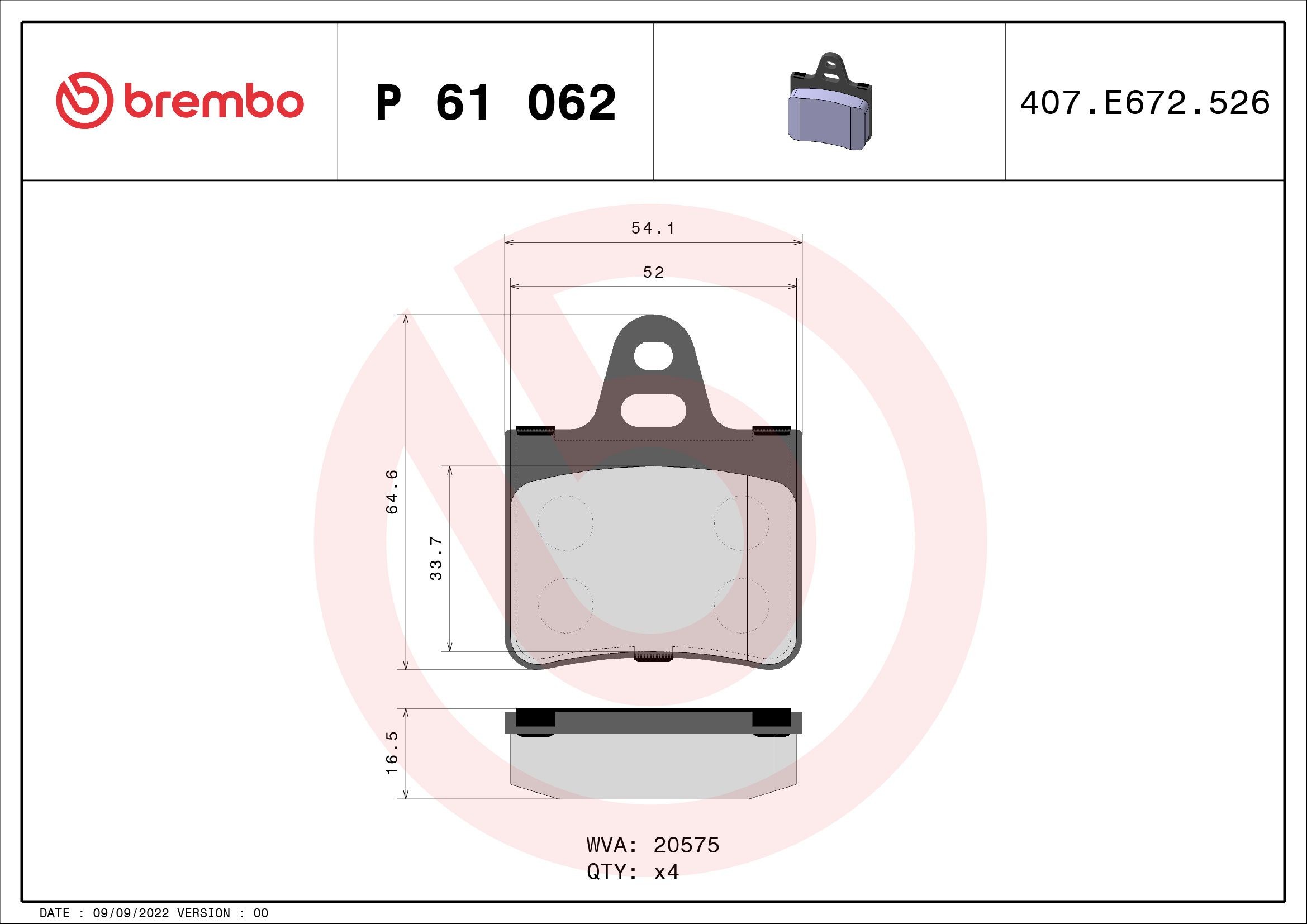 BREMBO Bromsbelägg P 61 062 BREMBO Prime P 61 062 Bromsbelägg