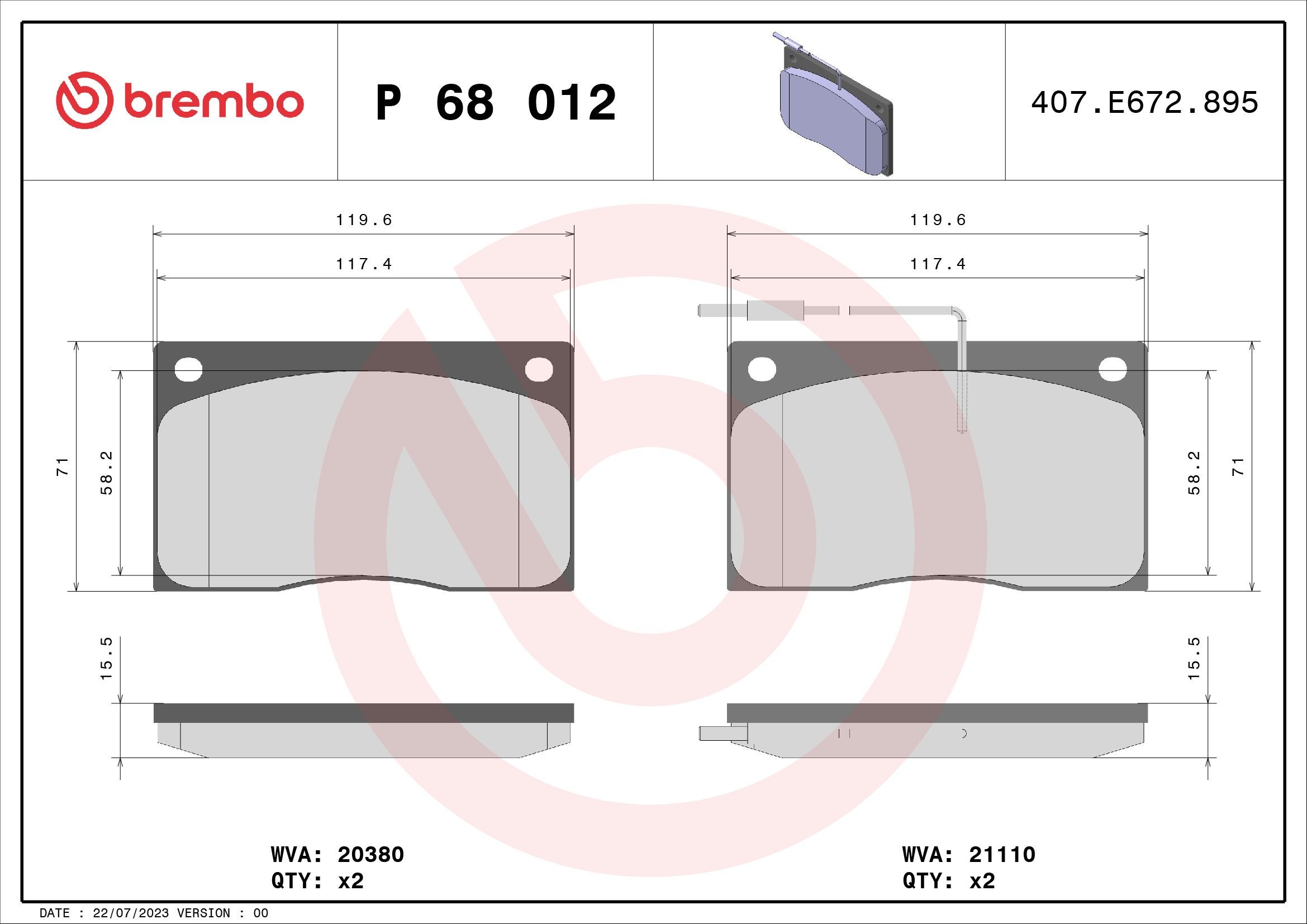 BREMBO Pastilhas de travão P 68 012 BREMBO P 68 012 Pastilhas de travão RENAULT Master I Van 28-35 2,5 TD 98 cv 1991