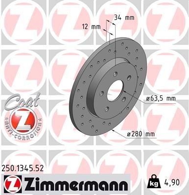 ZIMMERMANN Remschijf 250.1345.52 ZIMMERMANN 250.1345.52 Sportremschijven Ford Mondeo b5y prijs