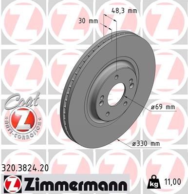 ZIMMERMANN Disque de frein 320.3824.20 320.3824.20 Disques de frein ZIMMERMANN KIA VENGA