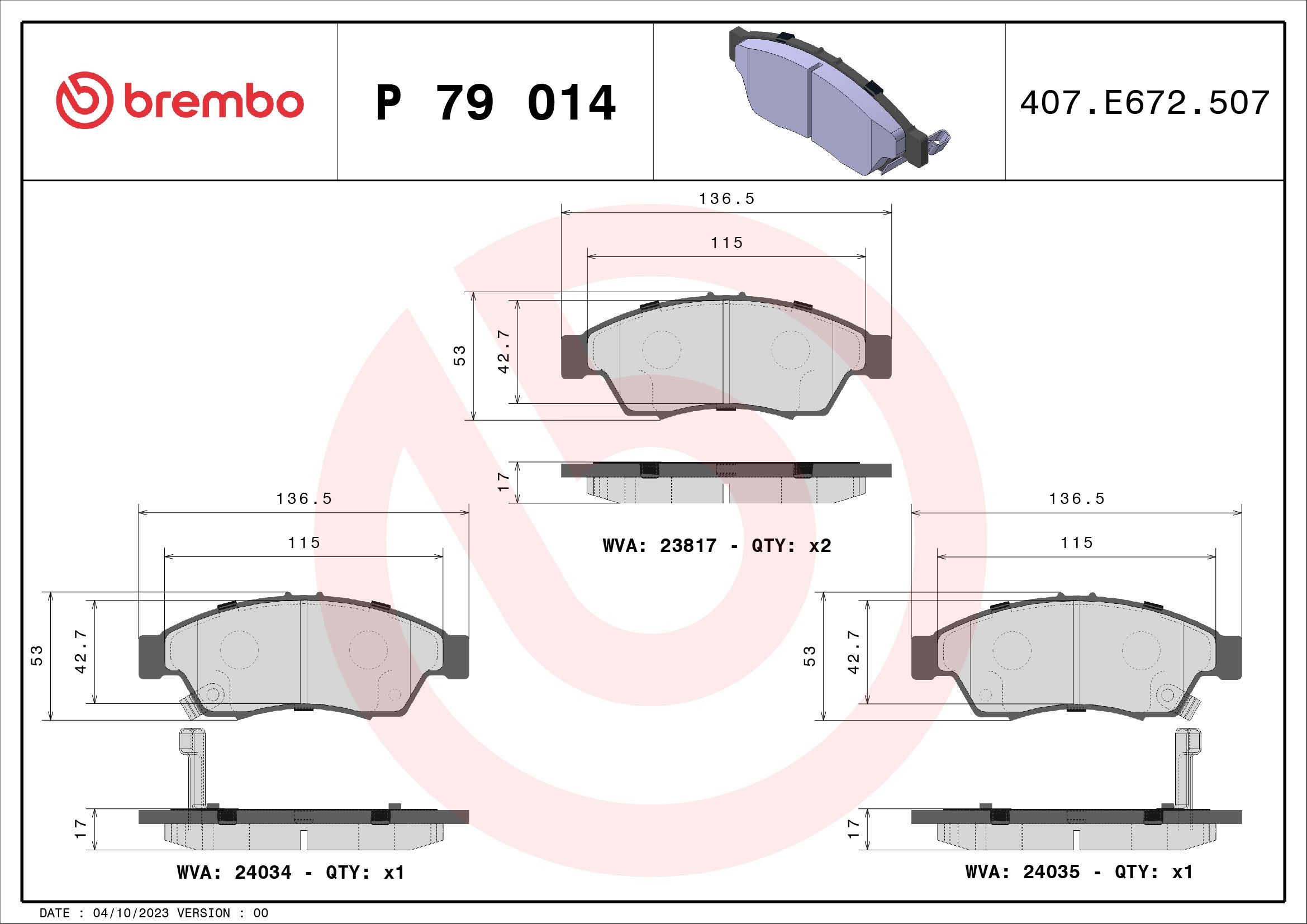 Piduriklotsid BREMBO P 79 014 BREMBO Prime P 79 014 Pidurikattekomplekt, ketaspidur SUZUKI LIANA 2018