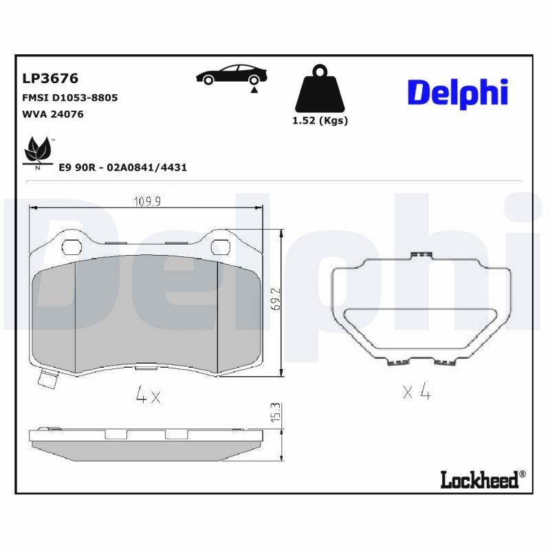 DELPHI Piduriklotsid LP3676 LP3676 Sport piduriklotsid DELPHI CHEVROLET CAPTIVA