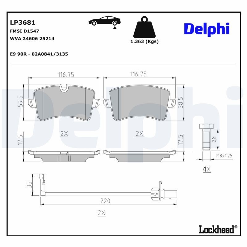 DELPHI Bremsbeläge LP3681 LP3681 DELPHI PORSCHE Bremsbeläge vorne und hinten