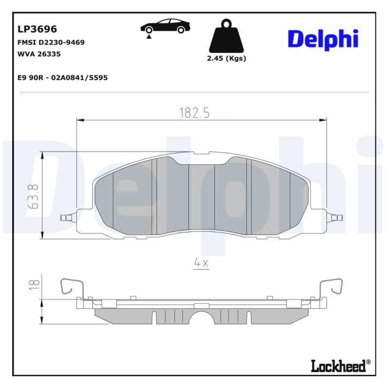 DELPHI Piduriklotsid LP3696 DELPHI LP3696 Piduriklotsid FORD USA Explorer Mk6 (U625) odava hinnaga
