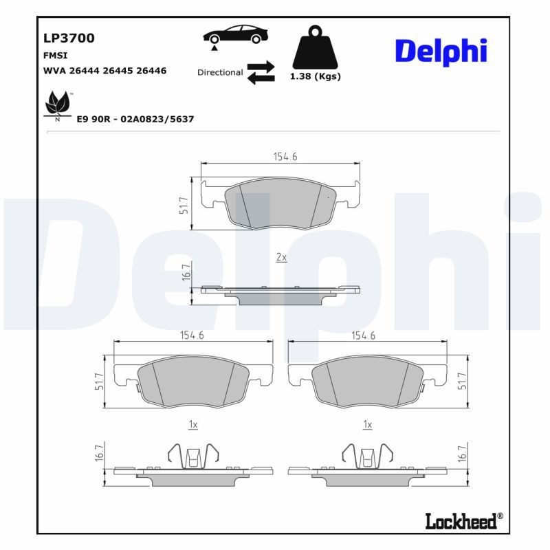 DELPHI Piduriklotsid LP3700 DELPHI LP3700 Piduriklotsid TOYOTA Yaris IV (_P21_, _PA1_, _PH1_) 1.0 (KSP211) 72 hj 2023