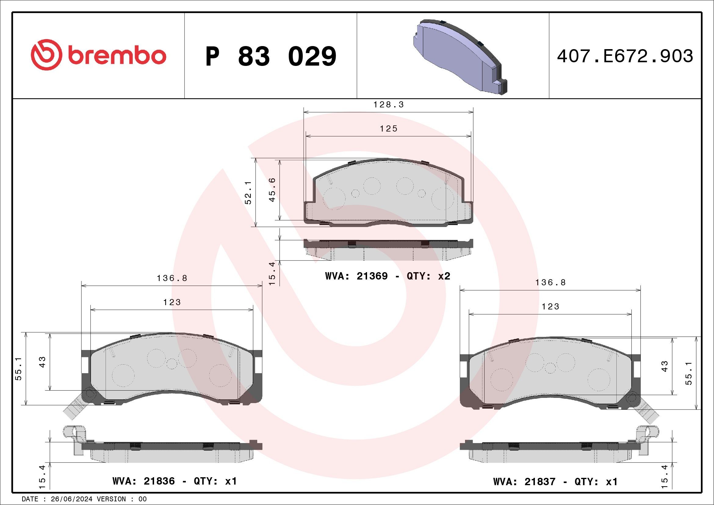 BREMBO Brake pad set P 83 029 BREMBO P 83 029 front and rear brake pads Liteace M30