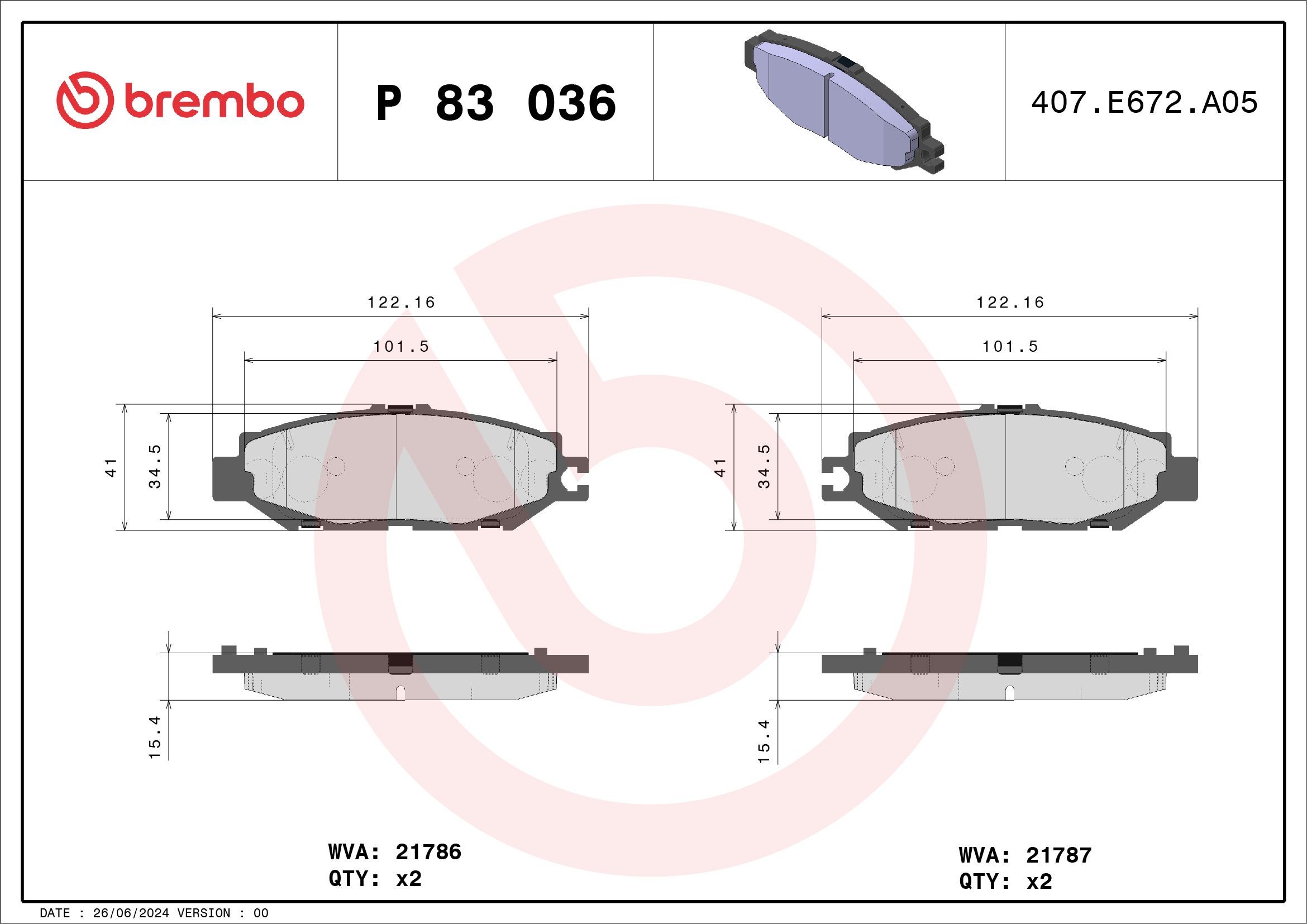 BREMBO Bremseklosser P 83 036 Bremseklosser Lexus UCF10 P 83 036 BREMBO