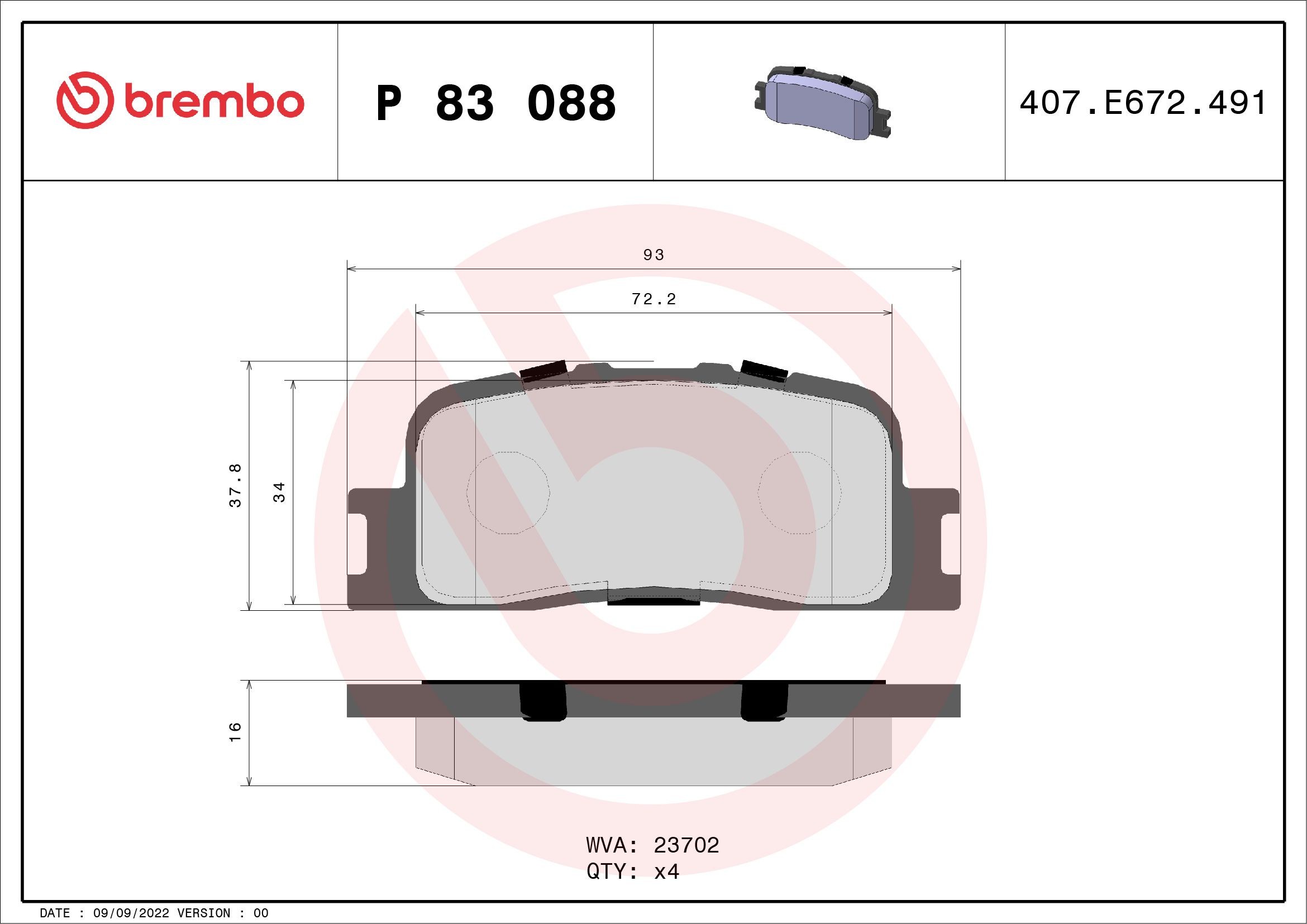 BREMBO Jarrupalat, levyjarru P 83 088 BREMBO Prime P 83 088 TOYOTA Camry V Sedan (_V3_) 2002 Jarruosat