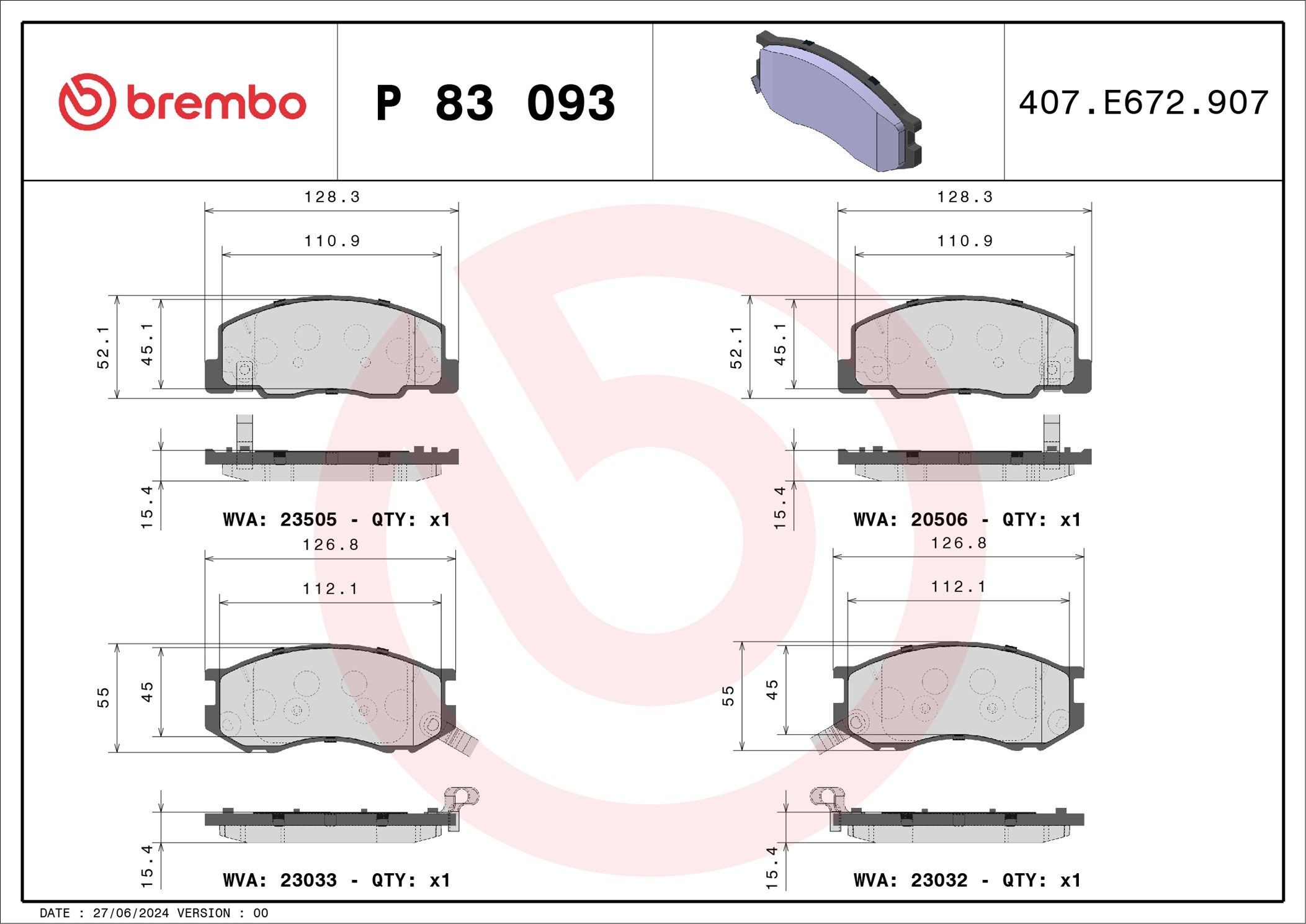 BREMBO Brzdové doštičky/platničky P 83 093 Športové brzdové doštičky BREMBO Daihatsu MOVE Prime P 83 093