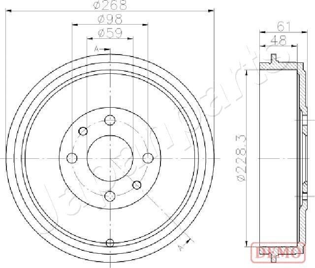 JAPANPARTS Brake drum TA-0613C PEUGEOT 306 JAPANPARTS brake drum TA0613C