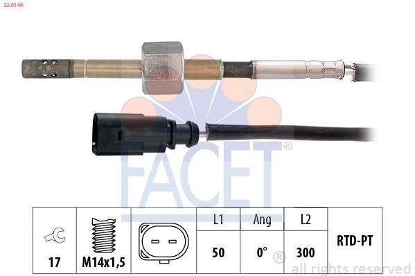 FACET Sensore, Temperatura gas scarico 22.0146 22.0146 FACET Sonda temperatura gas di scarico Volkswagen prezzo