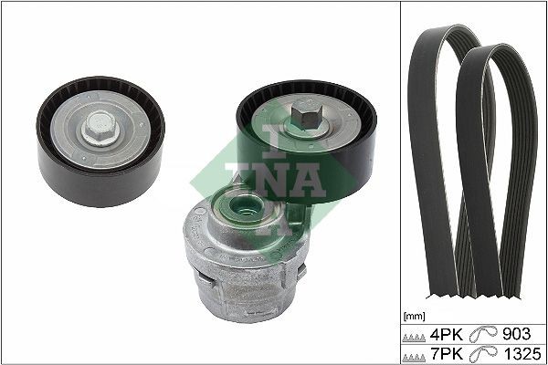 INA Ozubený klinový remeň - Sada 529 0386 10 Sada klinového rebrovaného remena INA IVECO 529 0386 10