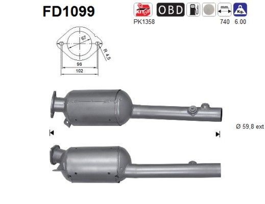 Partikelfilter (DPF) AS FD1099 AS FD1099 DPF-filter RENAULT LAGUNA 2003