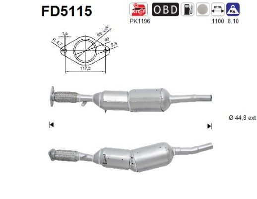 Filtro antiparticolato (FAP) AS FD5115 AS FD5115 DPF DACIA LODGY 2017