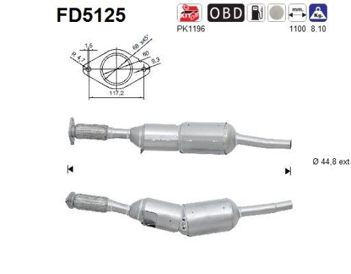 Filtro de partículas AS FD5125 AS FD5125 Filtro de fuligem partículas RENAULT CLIO 2024