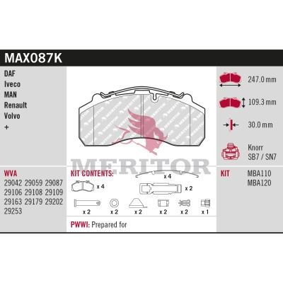 MERITOR Bromsbelägg MAX087K MAX087K MERITOR bromskloss Seat TOLEDO