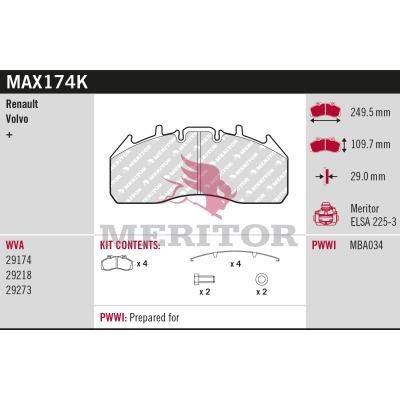 MERITOR Bromsbelägg MAX174K VOLVO bromsbelägg MERITOR MAX174K