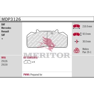 MERITOR Bromsbelägg MDP3126 MDP3126 MERITOR bromsbeläggsats SEAT TOLEDO