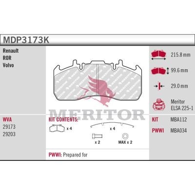 MERITOR Bremseklodser MDP3173K MDP3173K Bremseklodssæt SEAT TOLEDO MERITOR