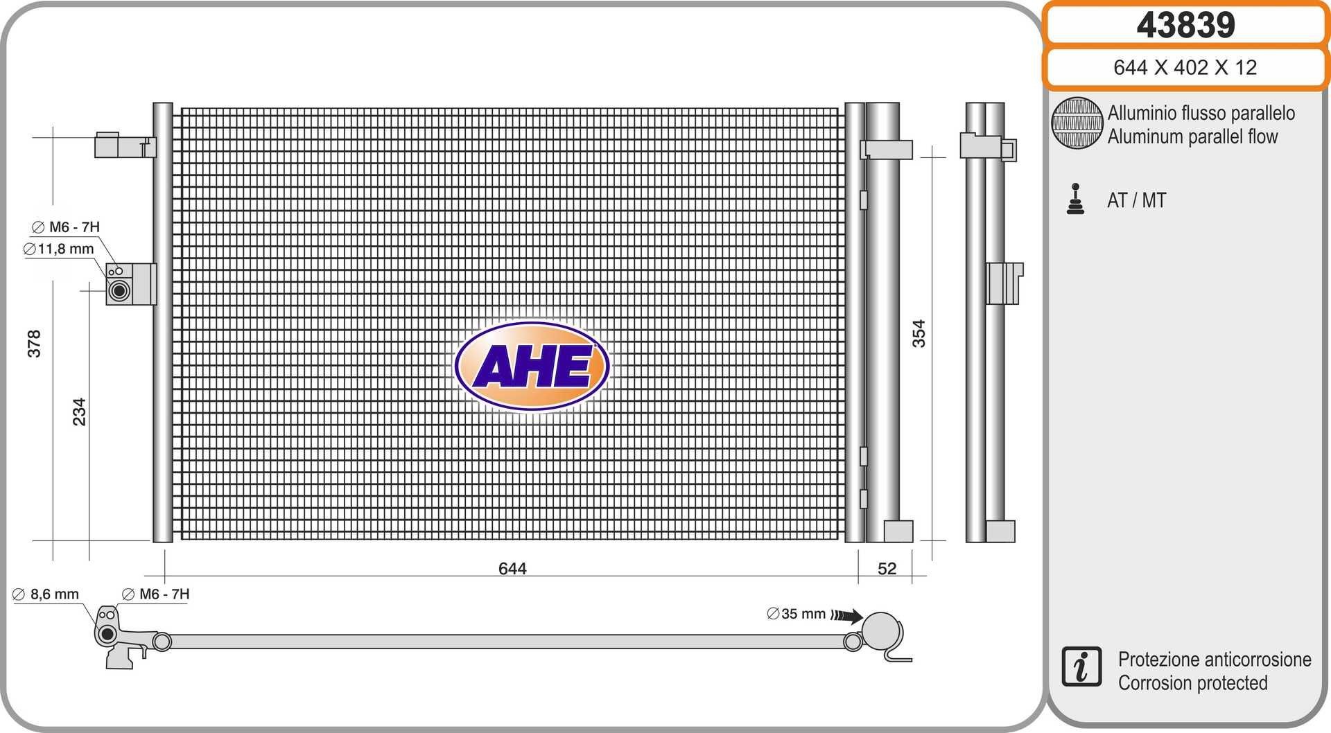 AHE Kondensor, klimatanläggning 43839 43839 AHE ac-kondensor BMW X5