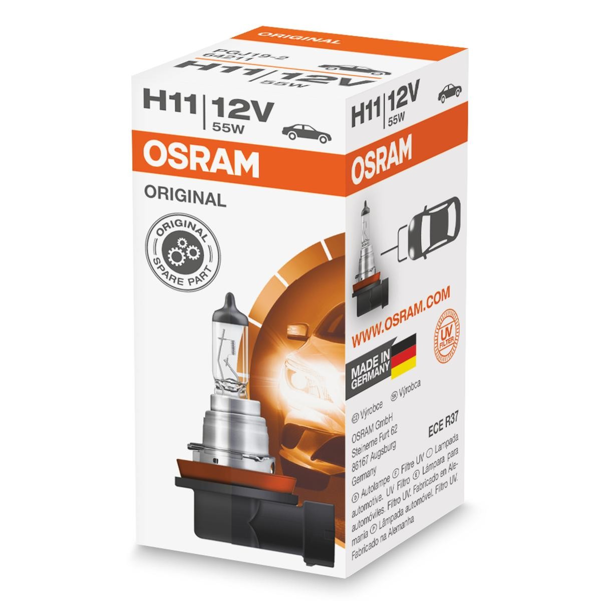 Lyspære, fjernlys OSRAM 64211 OSRAM ORIGINAL LINE 64211 Tåkelyskaster pære RENAULT KANGOO 2009