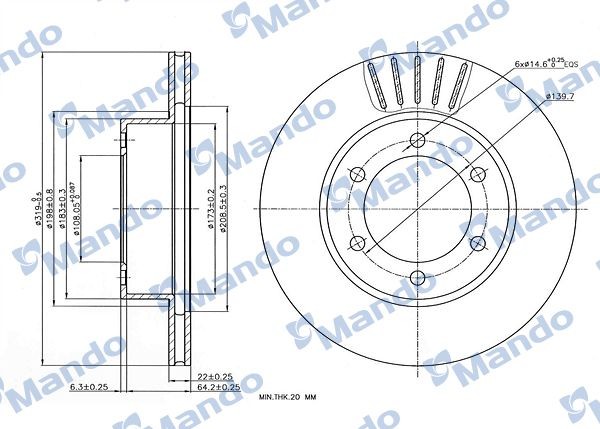 Mando Bremseskive MBC035431 Bremseskive HYUNDAI Mando MBC035431