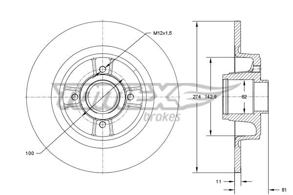 TOMEX brakes Bremseskive TX 70-801 TX 70-801 Bremseskiver TOMEX brakes RENAULT LAGUNA
