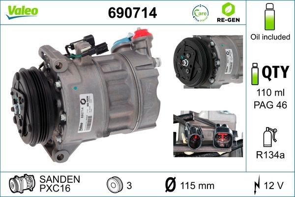 AC-kompressor VALEO 690714 VALEO 690714 AC pumpe Volvo XC70 2014