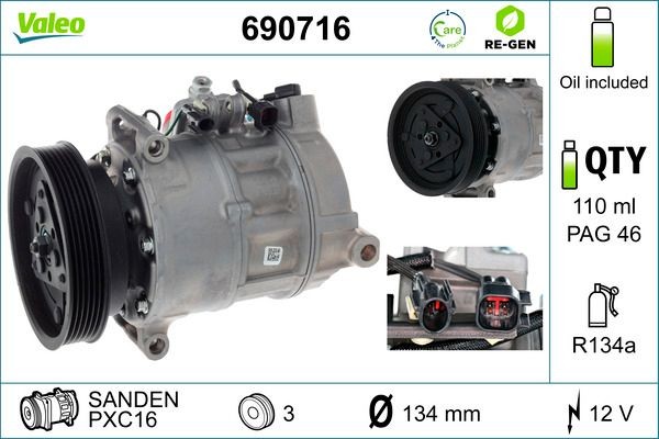 VALEO Aircopomp 690716 Airco pomp VALEO 740 690716 goedkoop