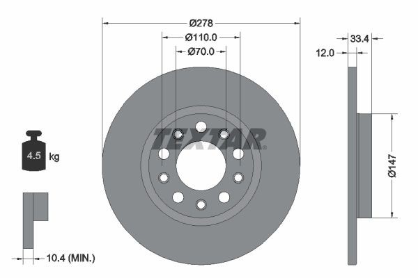 TEXTAR Remschijf 92326503 TEXTAR Sportremschijven CHRYSLER 92326503