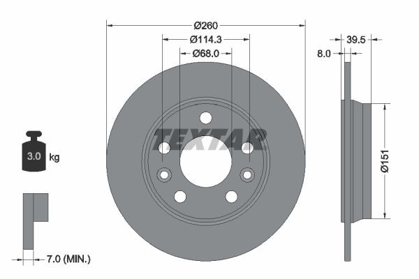 TEXTAR Bremseskive 92327203 TEXTAR 92327203 Bremseskive RENAULT Kangoo II MPV (FC) 1.6 SCE 114 hk 2024