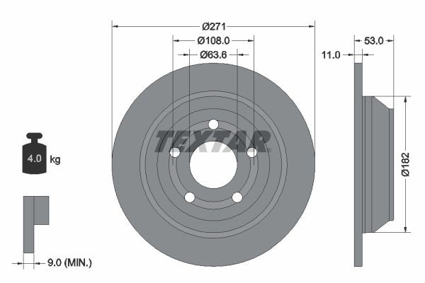 TEXTAR Remschijf 92327403 92327403 Schijfremmen FORD TRANSIT TEXTAR